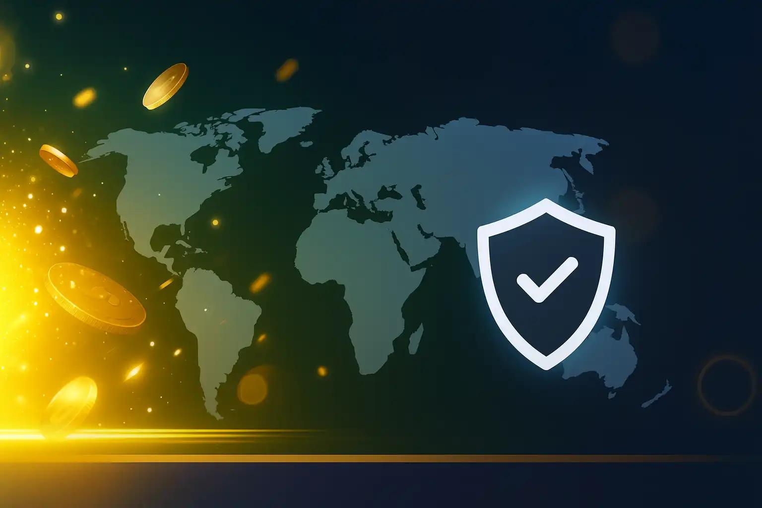 Latar belakang hero section dengan peta dunia dan ikon perisai, mewakili akses aman ke M88 Indonesia